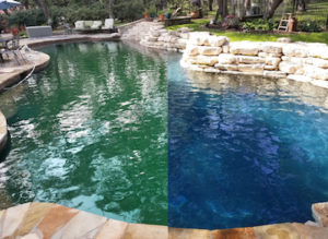 Swimming pool before and after a green pool service clean