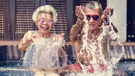 Couple relaxing in a clean swimming pool