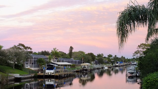 Channel at sunset in Cape Coral, FL
