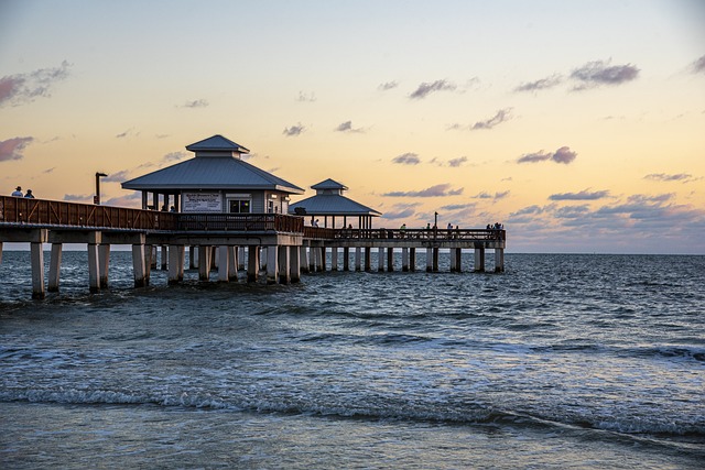 Ocean pier at sunset in Bonita Springs