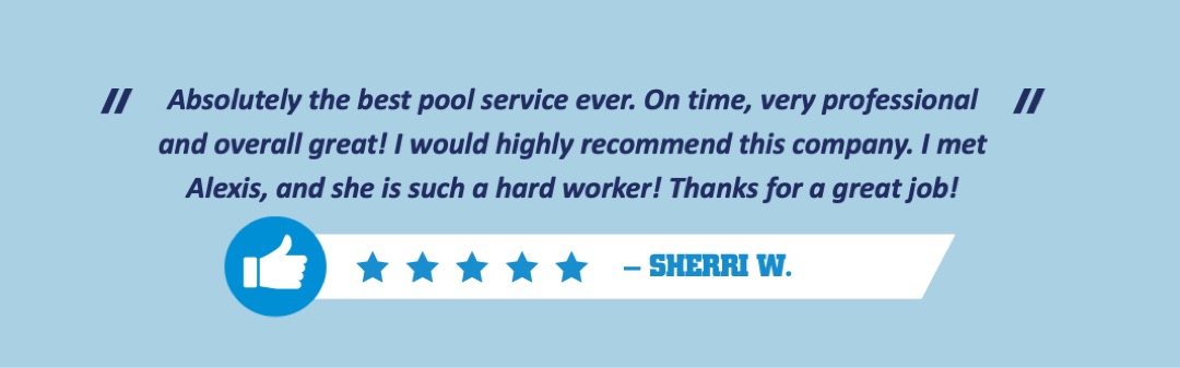 Positive customer testimonial about excellent pool care on promotions page