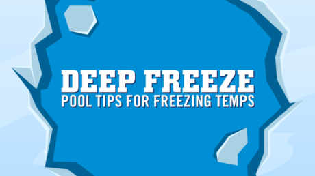 Graphic of pool with ice around edges that says, Deep Freeze: Pool Tips for Freezing Temps