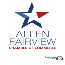 Allen Fairview Chamber of Commerce blue and red logo on white background