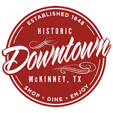 Red and white Historic Downtown McKinney logo
