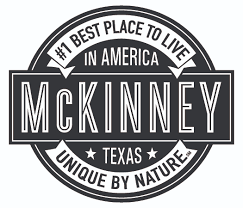 Round black and white logo that says McKinney, Texas #1 Best Place To Live