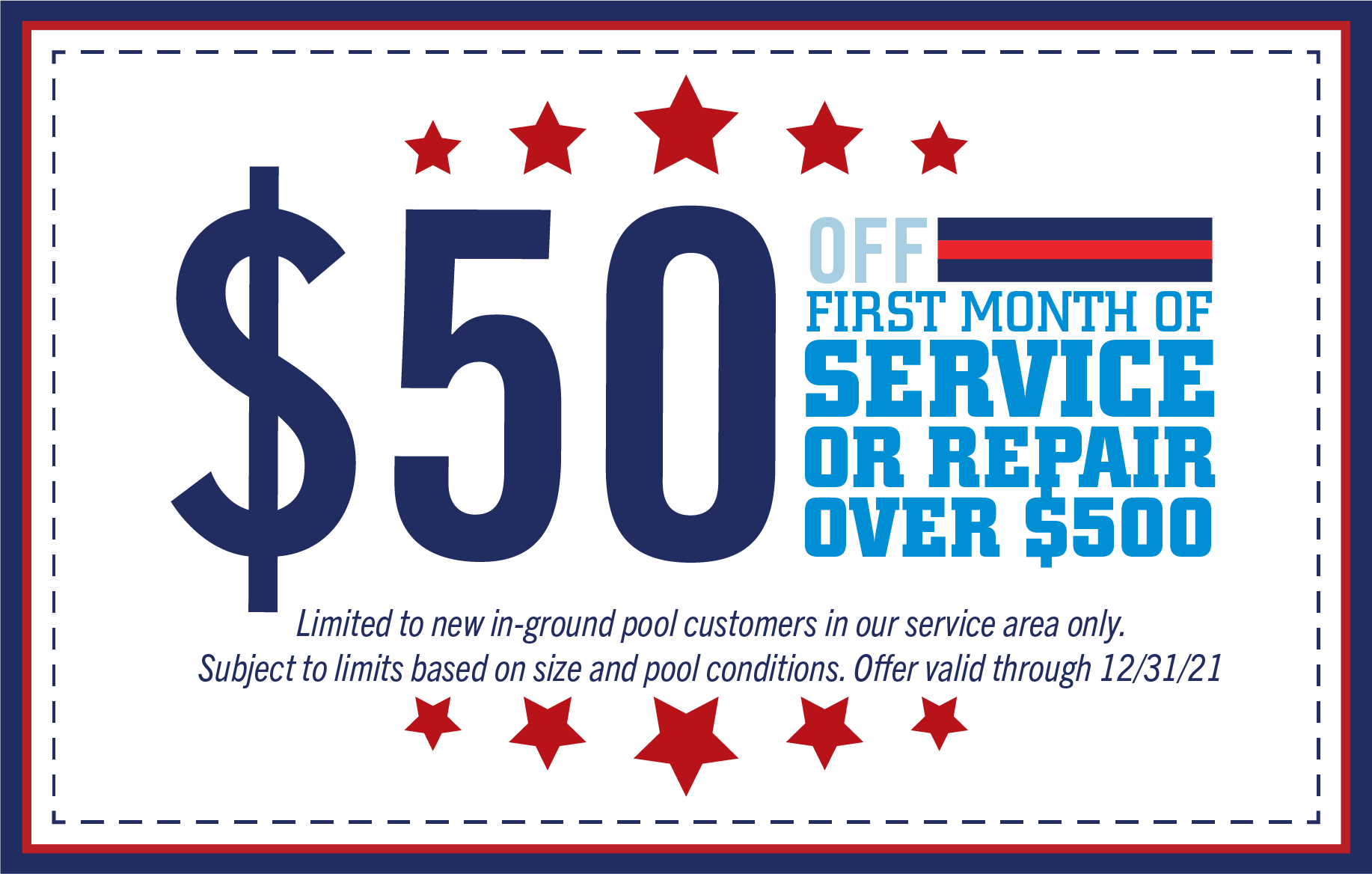 Coupon highlighting $50 off first month of service or repair over $500