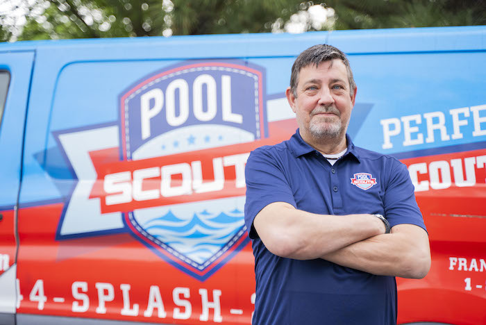 Pool Scouts of Montgomery and Upperbucks Counties smiling in front of Pool Scouts van