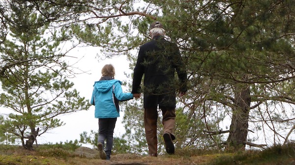 Grandpa and granddaughter on a hike at Perkiomen Trail