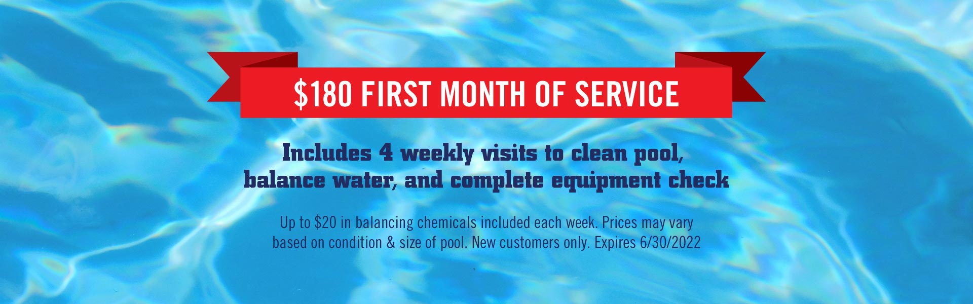 Promotion for $180 first month of pool cleaning service