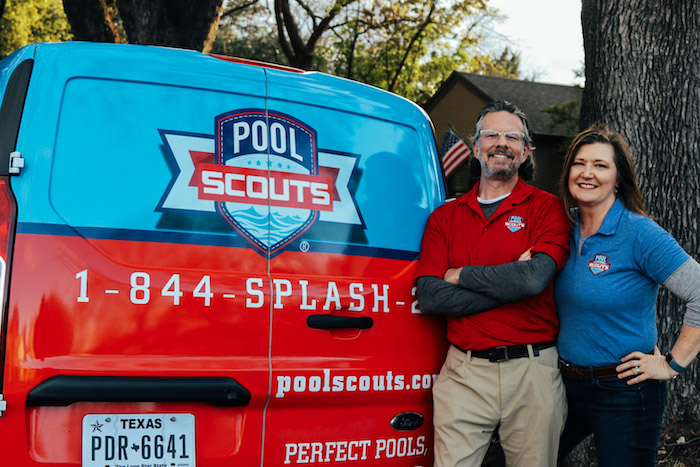 Pool Scouts owners Steve and Michelle in front of Pool Scouts van