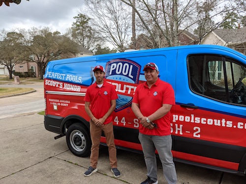 Pool Scouts owner and technician in front of Pool Scouts van