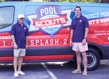 Pool Scouts owners Jason Richardson and Michael Luckey in front of Pool Scouts van