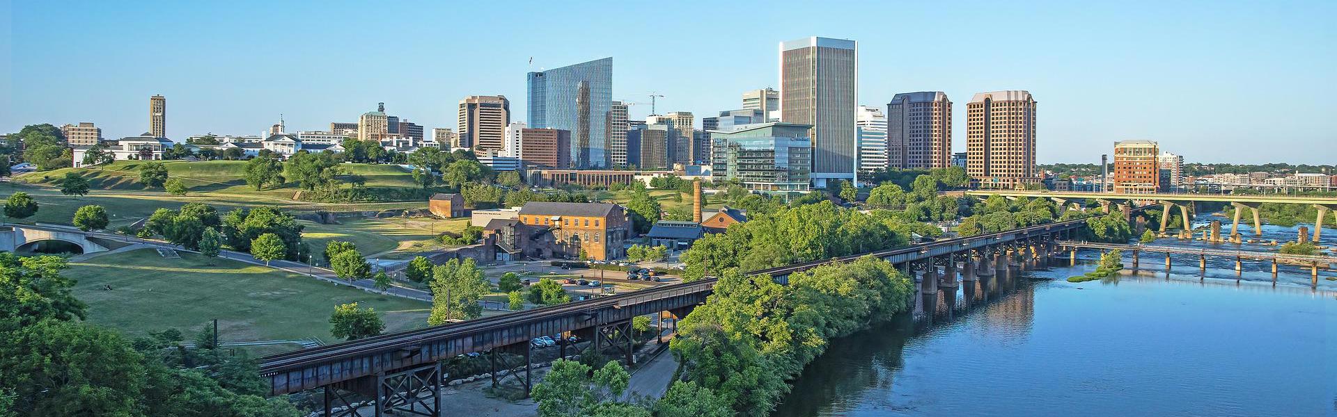 Richmond skyline next to James River in Richmond