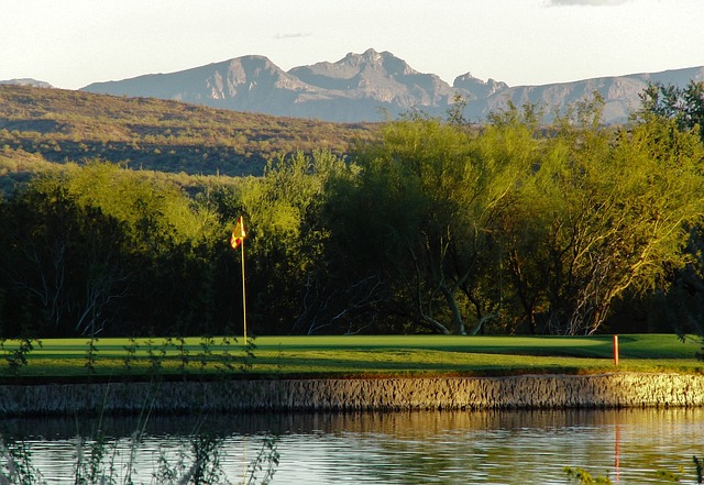 Golf course with mountains in background in Arizona