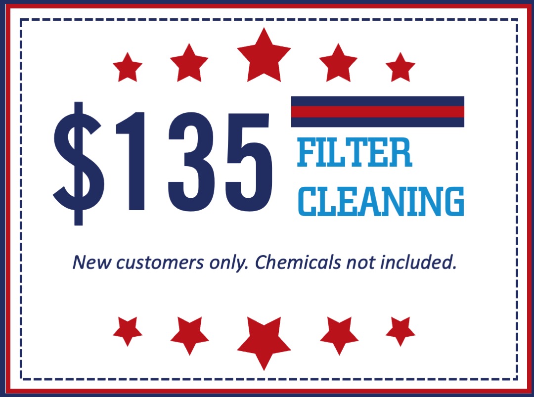 Coupon highlighting a pool filter cleaning service promotion for $135