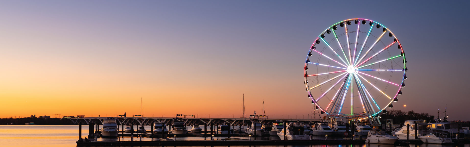 Ferris wheel on the National Harbor at sunset