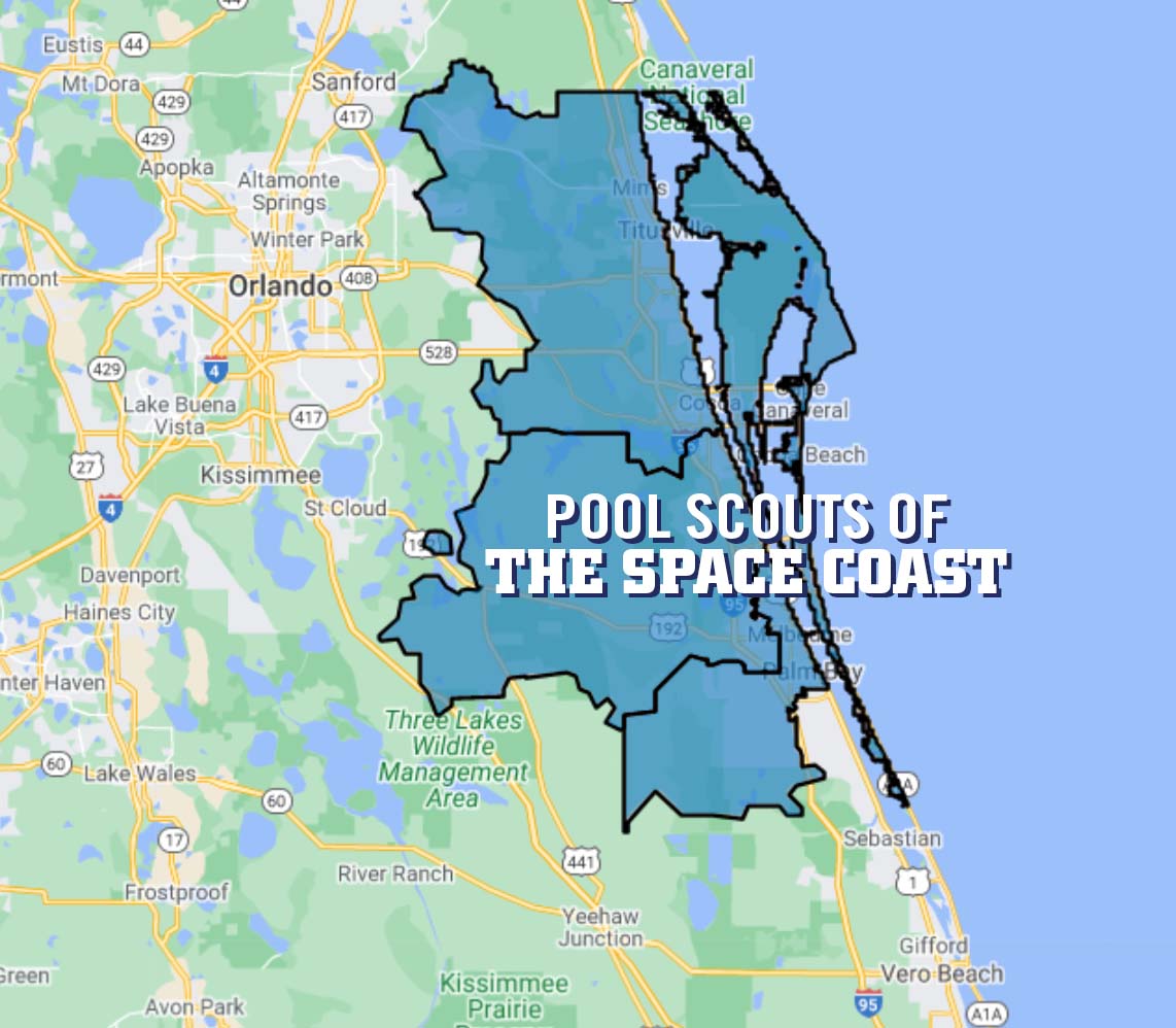 Map highlighting service area for Pool Scouts of the Space Coast
