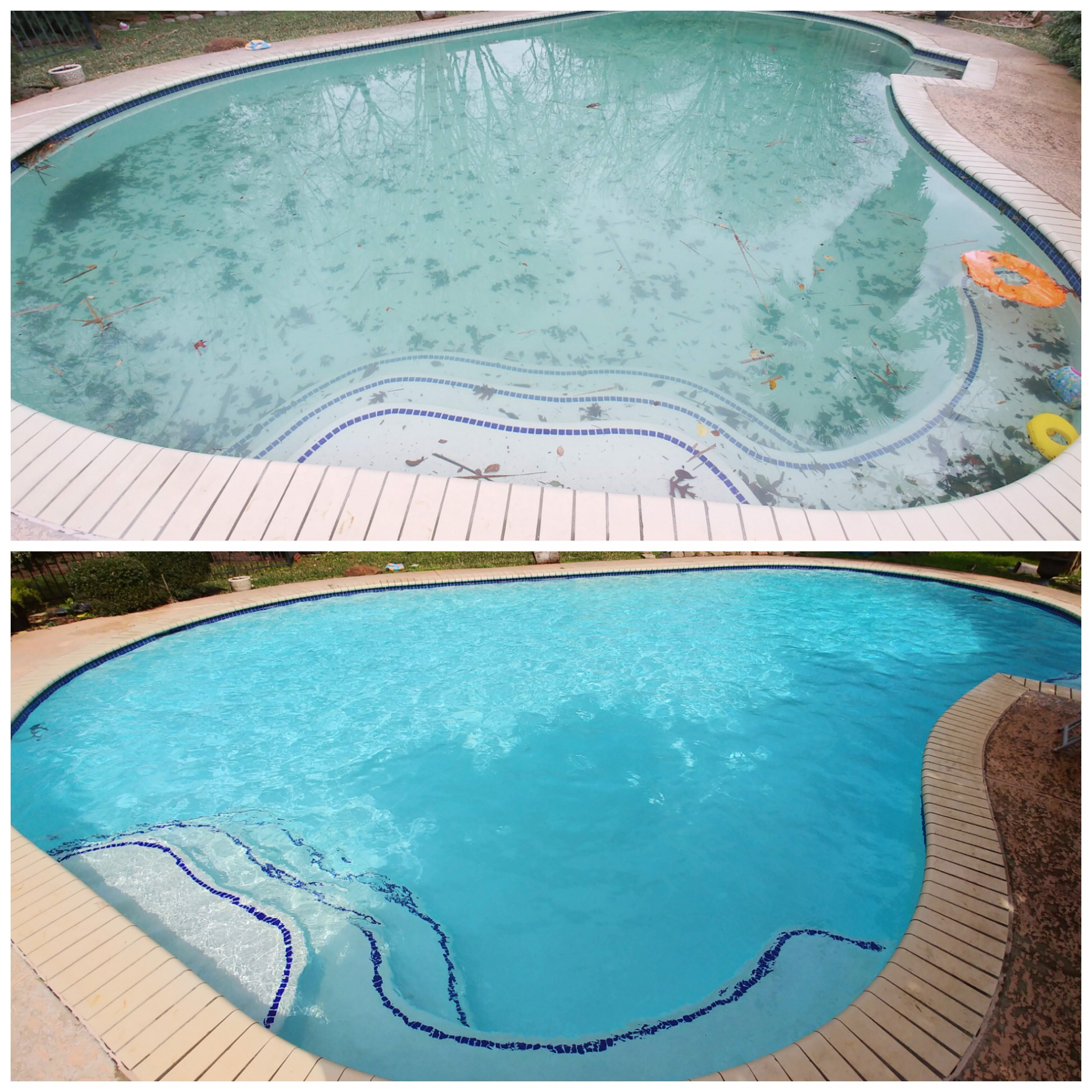 Before and after picture of a pool in Sugar Land