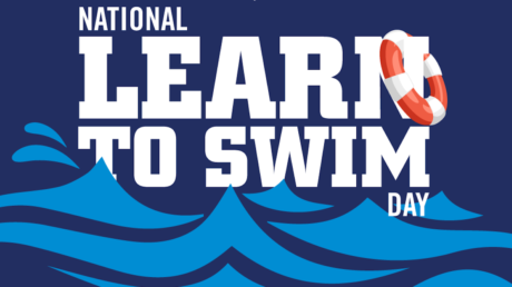 National Learn to Swim Day logo on waves