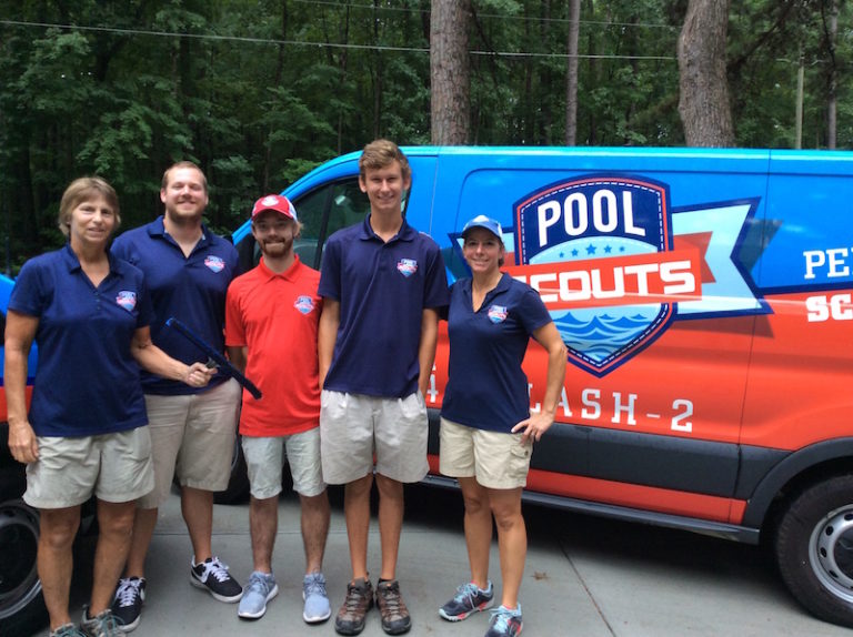 Pool Scouts of the Greater Triangle Area team in front of Pool Scouts van