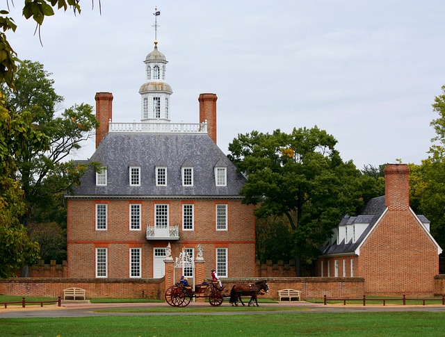 Horse and carriage in front of Governors Palace in Colonial Williamsburg