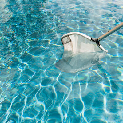 Pool Skimmer in clear pool water