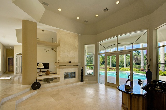 View of pool from a living room in Parkland, Florida