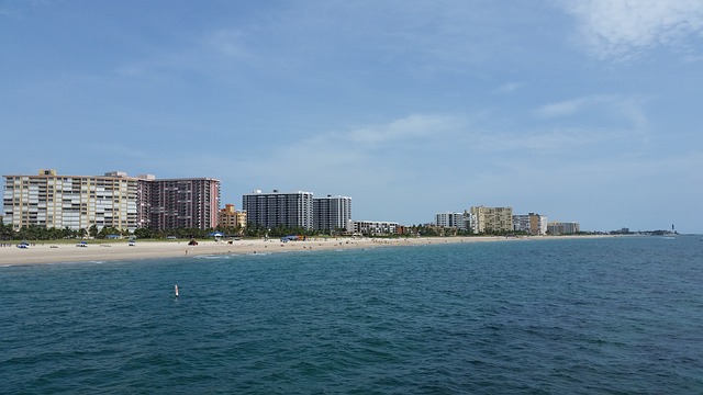 Coastline of Pompano Beach with ocean and waterfront hotels