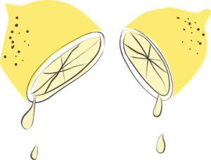 Illustration of One Lemon Cut in Half with Juice Dripping