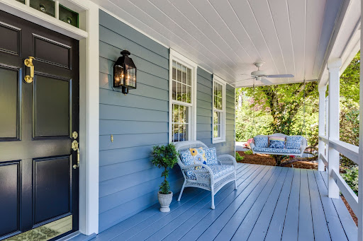Updated front porch perfect for entertaining